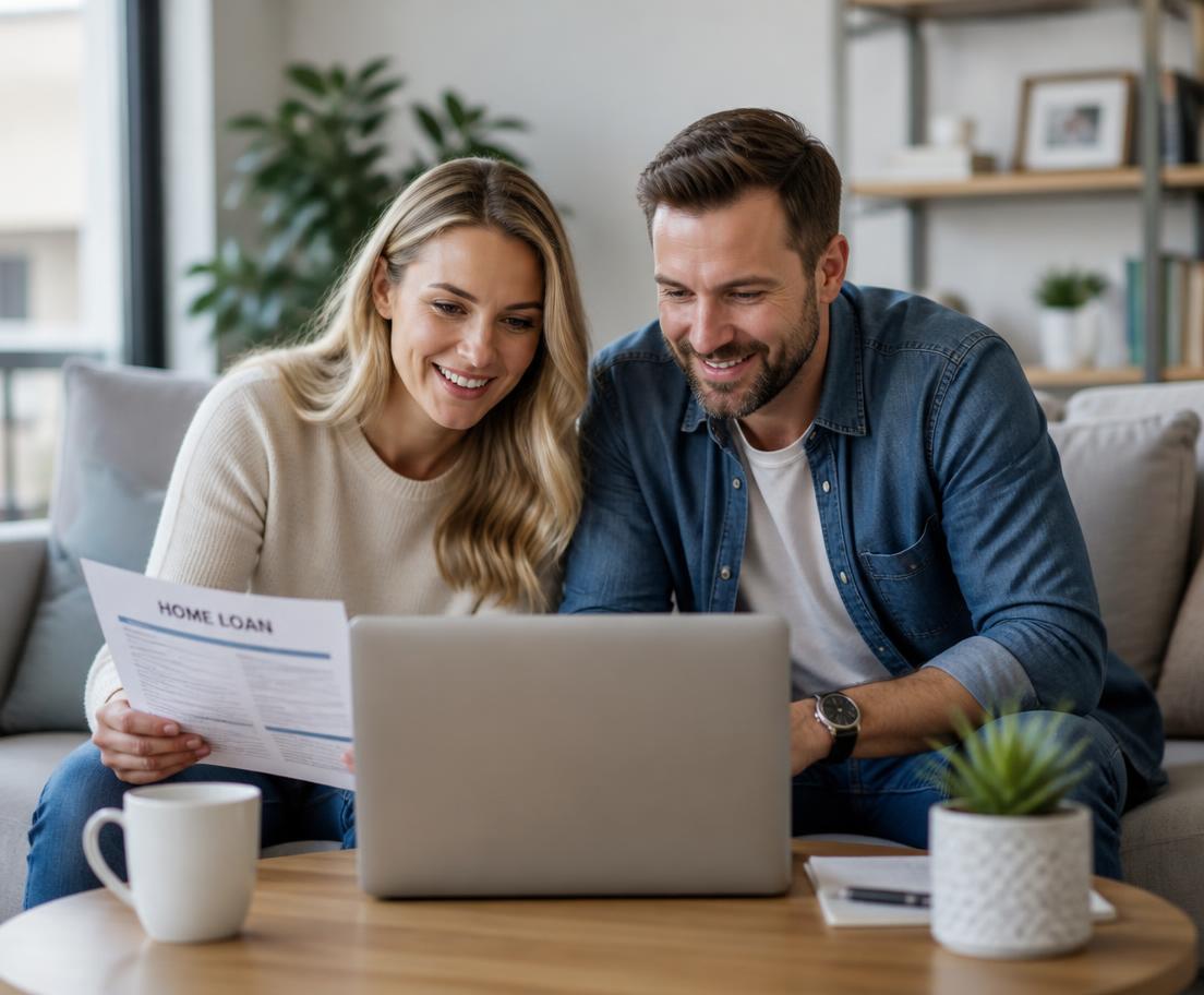 A couple reviewing their home loan offer at home
